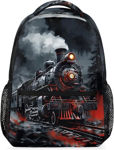 Bardic Vintage Train Kids Backpack for Boys Girls, 16 Inch School Backpack Locomotive Train Elementary School Bag Students Bookbags Travel Laptop Backpacks Casual Daypack in Kuwait