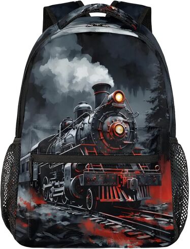 Bardic Vintage Train Kids Backpack for Boys Girls, 16 Inch School Backpack Locomotive Train Elementary School Bag Students Bookbags Travel Laptop Backpacks Casual Daypack in Kuwait