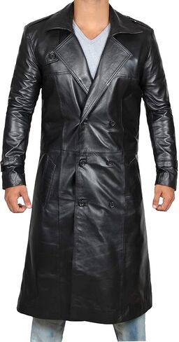 Blingsoul Leather Trench Coat Men - Real Leather Long Overcoat for Mens in Kuwait