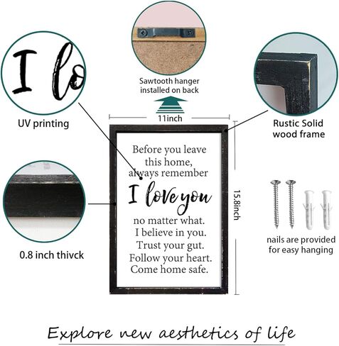 Before You Leave This Home Sign Wall Art Decor 16x11 Inch Rustic Farmhouse Living Room I Love You Inspirational Family Wood Framed Sign Entryway Motivationa And Romantic Wall Hang (Wood) in Kuwait