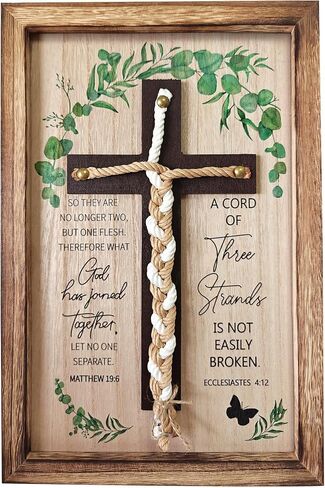 Cord of Three Strands, Unity Wedding Cross for Ceremony 15x10 Inch - Christian Wedding Gift Ideas for Couples, Ecclesiastes 4:12 Rustic Eucalyptus Design in Saudi Arabia