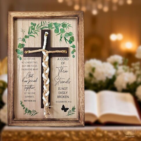 Cord of Three Strands, Unity Wedding Cross for Ceremony 15x10 Inch - Christian Wedding Gift Ideas for Couples, Ecclesiastes 4:12 Rustic Eucalyptus Design in Saudi Arabia