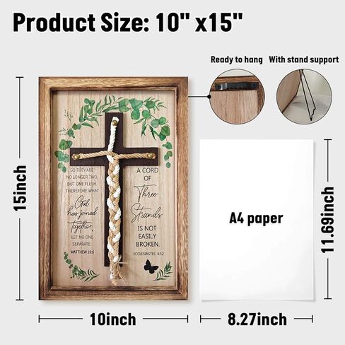 Cord of Three Strands, Unity Wedding Cross for Ceremony 15x10 Inch - Christian Wedding Gift Ideas for Couples, Ecclesiastes 4:12 Rustic Eucalyptus Design in Saudi Arabia