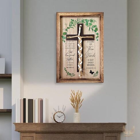 Cord of Three Strands, Unity Wedding Cross for Ceremony 15x10 Inch - Christian Wedding Gift Ideas for Couples, Ecclesiastes 4:12 Rustic Eucalyptus Design in Saudi Arabia