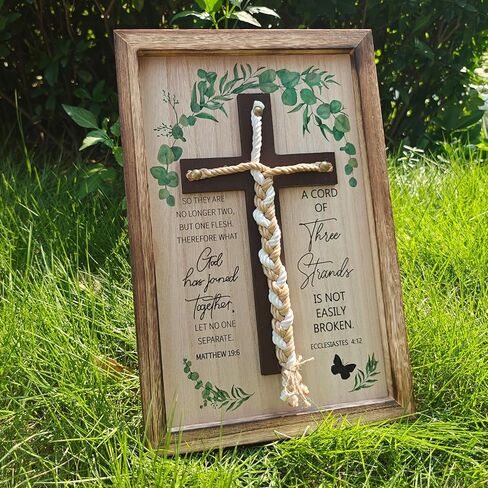 Cord of Three Strands, Unity Wedding Cross for Ceremony 15x10 Inch - Christian Wedding Gift Ideas for Couples, Ecclesiastes 4:12 Rustic Eucalyptus Design in Saudi Arabia