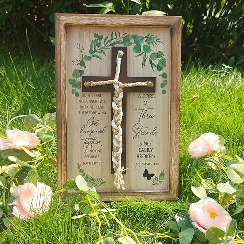 Cord of Three Strands, Unity Wedding Cross for Ceremony 15x10 Inch - Christian Wedding Gift Ideas for Couples, Ecclesiastes 4:12 Rustic Eucalyptus Design in Saudi Arabia