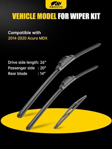 MIKKUPPA 26"+20"+14" استبدال شفرات مساحات الزجاج الأمامي لـ 2014-2020 Acura MDX، U/J HOOK مجموعة شفرات ممسحة أمامية وخلفية لجميع المواسم (عبوة من 3) in Saudi Arabia