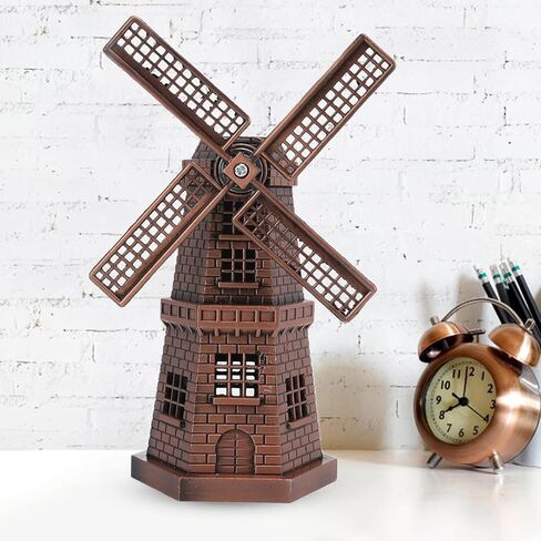 WQAPVHBG Metal Windmill Decoration, Retro Dutch Windmill Statue, 5.1 x 3in Courtyard Decoration Windmill for Office Desktop Decoration, Red Bronze Color in Kuwait