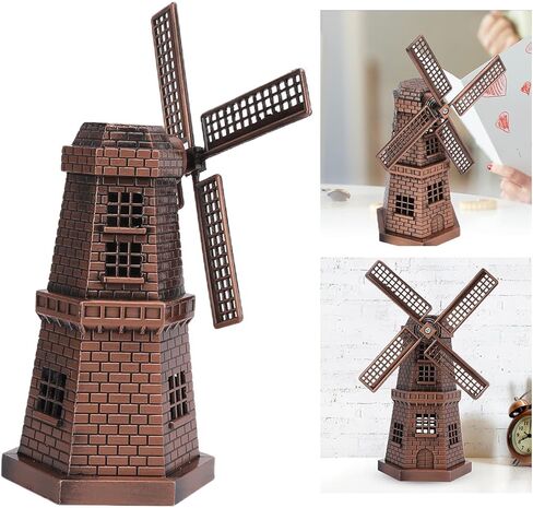 WQAPVHBG Metal Windmill Decoration, Retro Dutch Windmill Statue, 5.1 x 3in Courtyard Decoration Windmill for Office Desktop Decoration, Red Bronze Color in Kuwait