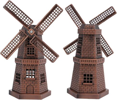 WQAPVHBG Metal Windmill Decoration, Retro Dutch Windmill Statue, 5.1 x 3in Courtyard Decoration Windmill for Office Desktop Decoration, Red Bronze Color in Kuwait