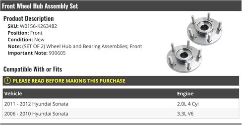 Front Wheel Bearing Hub Assembly Set of 2 - Compatible with 2006-2012 Hyundai Sonata in Saudi Arabia