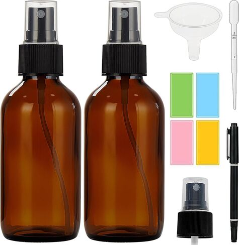 Dark Amber Glass Spray Bottles 4 oz, Small Glass Spray Bottles for Essential Oils, Fine Mist for Face, Hair, Plants, Travel, Perfumes, Cleaning Solutions - 2 Pack in Saudi Arabia