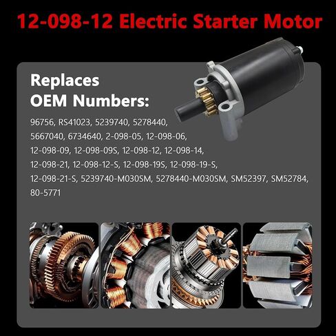 Starter Motor for Kohler Engine 12.5HP 13HP 14HP 15HP 17HP 20HP 12-098 Series Replaces OE# 12-098-12, 12-098-19, 12-098-19S, 12-098-21, 12-098-21S, SM52397, SM52784, 5239740 in Kuwait