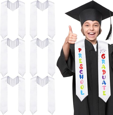 Kindergarten Preschool Graduation Stole, 45" Unisex White Graduation Satin Sash for Kids, DIY Customizable Stole in Saudi Arabia