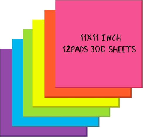 Zubebe 6 Pads 11 x 11 Inch Large Sticky Notes Jumbo Bright Colors Sticky Notepads Self Stick Note Square Memo Post Stickies for Office School, 25 Sheets/pad in Saudi Arabia