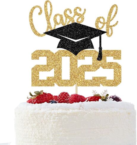 Class of 2024 Cake Topper, Congrats Grad Cake Decorations, Happy Graduation, High School/College/University Graduation Party Decorations, Gold Glitter in Kuwait