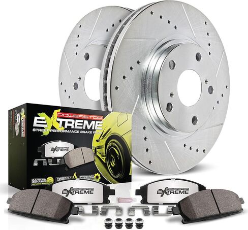 PowerStop Rear Brake Kit For Acura TLX 2021-25 - Carbon Fiber Ceramic Brake Pads + Drilled & Slotted Rotors Upgrade, K8774-26 in Saudi Arabia