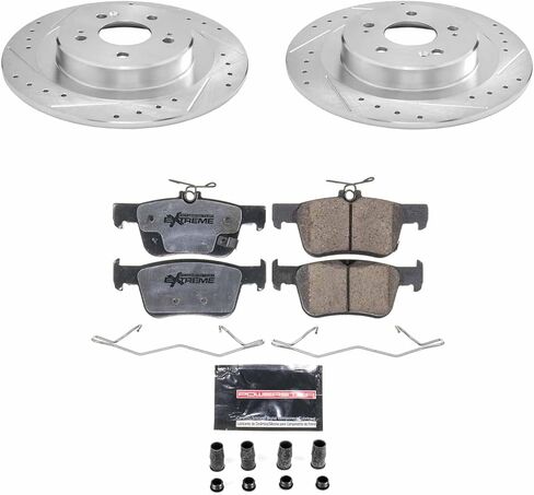 PowerStop Rear Brake Kit For Acura TLX 2021-25 - Carbon Fiber Ceramic Brake Pads + Drilled & Slotted Rotors Upgrade, K8774-26 in Saudi Arabia