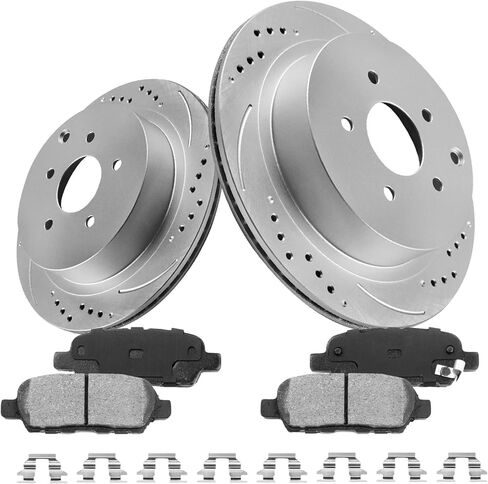 مجموعة فرامل بديلة للسيارات الخلفية Anpulsero، وسادات فرامل دوارات الفرامل المشقوقة المثقوبة المتوافقة مع 2003-2007/2009-2022 Nissan Murano، 2013-2020 Nissan Pathfinder| مطلي بالهندسة| 307.6 ملم (12.1 بوصة) in Kuwait