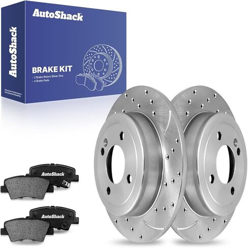 دوارات الفرامل الصلبة الخلفية من AutoShack + وسادات سيراميك 6 قطع بديلة لمجموعة الفرامل لـ 2012-2017 Hyundai Accent 2012-2017 Kia Rio 10.31 بوصة (262 مم) in Saudi Arabia
