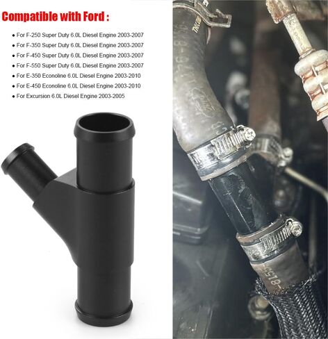 Hose Connector, Coolant Y-Pipe Weldless Adapter Compatible for 2003-2007 Ford F-250 F-350 F-450 F-550 Super Duty, 2003-2010 E-350 E-450 Econoline, 2003-2005 Excursion 6.0L Diesel Engine (Black) in Saudi Arabia