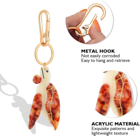 حقيبة سلحفاة بحرية وسلسلة مفاتيح - سلحفاة حقيقية من الأسيتات مع حلقة صدفة ذهبية اللون ومشبك جراد البحر in Kuwait