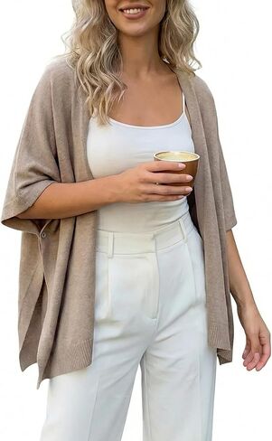 سترة كيمونو متماسكة للنساء مفتوحة من الأمام بأكمام تشبه جناح الخفاش شال يلتف كيب ثنيات سترة لصيف الخريف in Kuwait