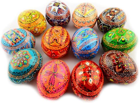 Easter Painted Eggs Wooden Ukrainian Pysanky Pysanka. Polish Pisanki. Czech Kraslice. Set of 12 in Kuwait