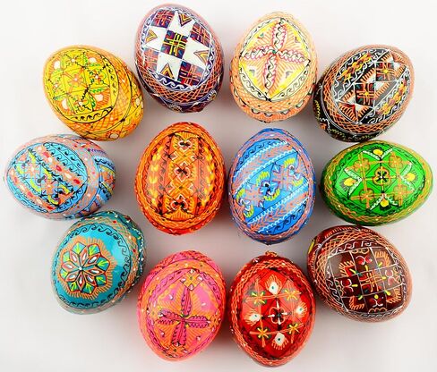 Easter Painted Eggs Wooden Ukrainian Pysanky Pysanka. Polish Pisanki. Czech Kraslice. Set of 12 in Kuwait