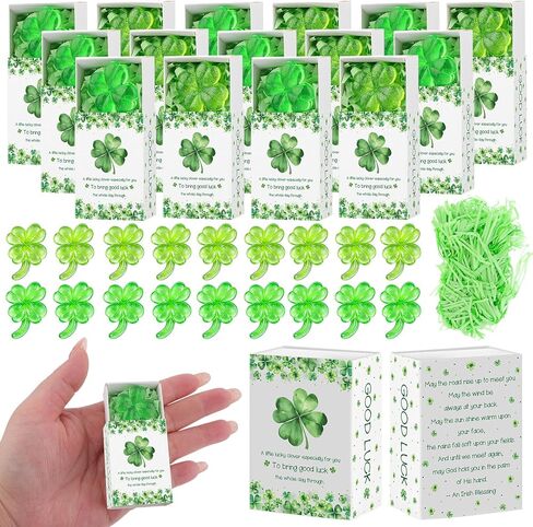 30 Sets St. Patrick's Day Gifts Bulk Mini Shamrocks St Patrick’s Day Decor with Greeting Box Irish Day Ireland Gifts Decor Ornaments for Party Giveaways Family Office Friends Staff Coworker in Kuwait