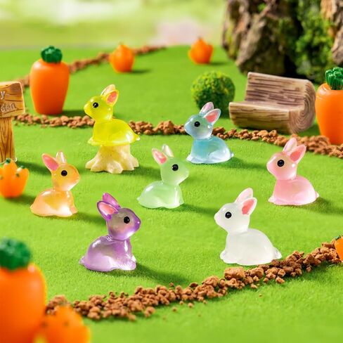 30pcs Easter Luminous Mini Resin Bunny, Glow in Dark Resin Rabbit Figures for Dollhouse Micro Fairy Garden Decor Easter Egg Fillers Party Favors Supplies (Mixed Colors) in Saudi Arabia