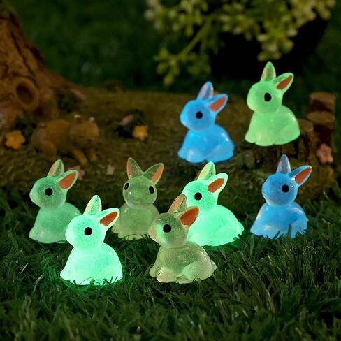 30pcs Easter Luminous Mini Resin Bunny, Glow in Dark Resin Rabbit Figures for Dollhouse Micro Fairy Garden Decor Easter Egg Fillers Party Favors Supplies (Mixed Colors) in Saudi Arabia