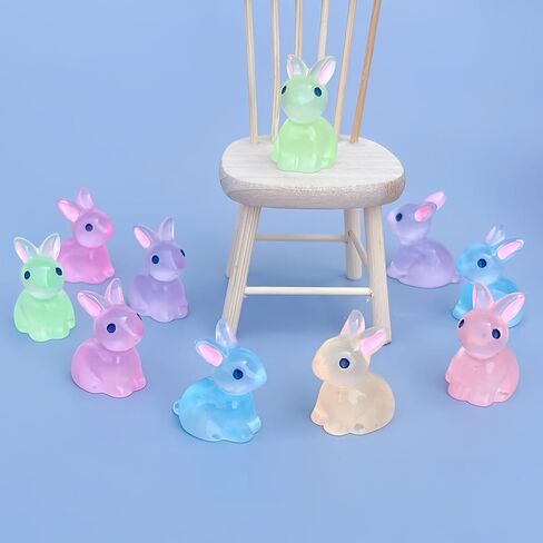 30pcs Easter Luminous Mini Resin Bunny, Glow in Dark Resin Rabbit Figures for Dollhouse Micro Fairy Garden Decor Easter Egg Fillers Party Favors Supplies (Mixed Colors) in Saudi Arabia