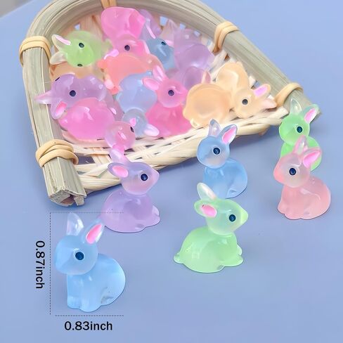 30pcs Easter Luminous Mini Resin Bunny, Glow in Dark Resin Rabbit Figures for Dollhouse Micro Fairy Garden Decor Easter Egg Fillers Party Favors Supplies (Mixed Colors) in Saudi Arabia