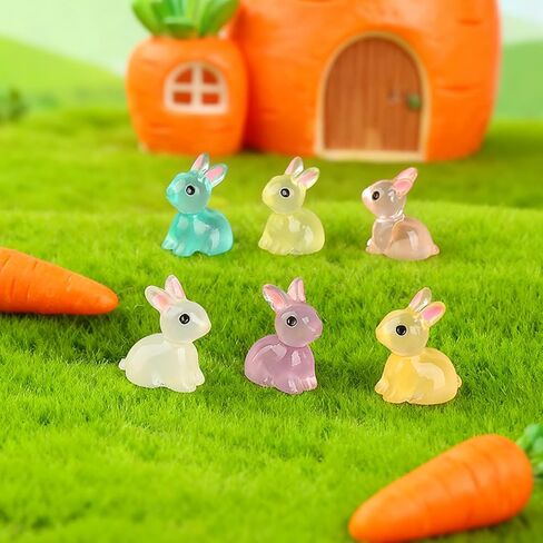 30pcs Easter Luminous Mini Resin Bunny, Glow in Dark Resin Rabbit Figures for Dollhouse Micro Fairy Garden Decor Easter Egg Fillers Party Favors Supplies (Mixed Colors) in Saudi Arabia