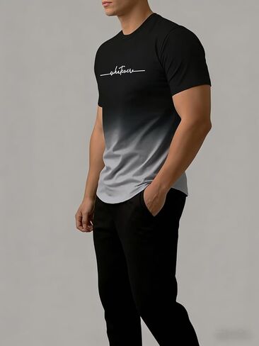Mens Gradient Color T Shirt Short Sleeve Casual Slim Fit Soft Touch Crewneck Top for Daily Wear Street Style Travel in Saudi Arabia