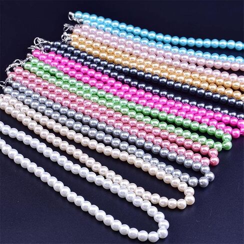 1920s Imitation Pearl Necklace Baroque Strands Short Dainty Choker Colorful Round Pearl Choker for Women Jewelry Gifts-white in Kuwait