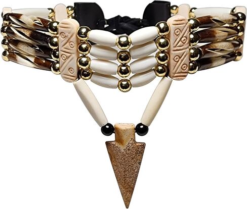 Traditional 4 Row Buffalo Bone Hairpipe Beads Tribal Choker Necklace with Arrowhead Pendant in Saudi Arabia