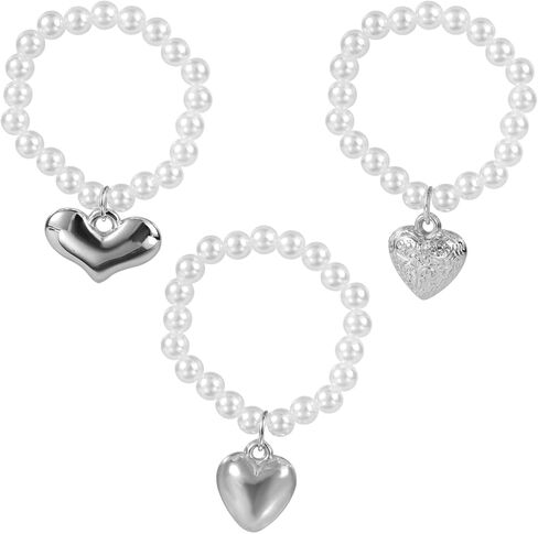 3pcs Doll Necklaces, Elegant Sweet White Pearl Necklace with Heart Charm Cute Doll Accessories for 17cm Plush Dolls Chain Jewelry & Outfit Decoration in Saudi Arabia