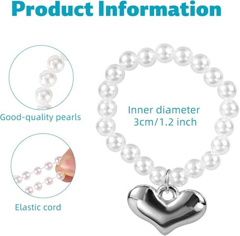 3pcs Doll Necklaces, Elegant Sweet White Pearl Necklace with Heart Charm Cute Doll Accessories for 17cm Plush Dolls Chain Jewelry & Outfit Decoration in Saudi Arabia