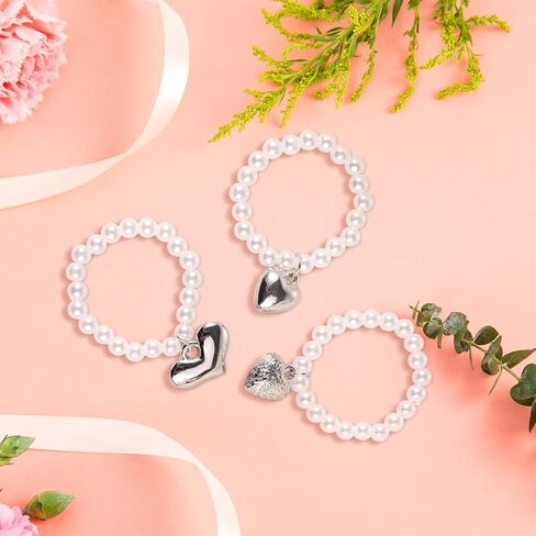 3pcs Doll Necklaces, Elegant Sweet White Pearl Necklace with Heart Charm Cute Doll Accessories for 17cm Plush Dolls Chain Jewelry & Outfit Decoration in Saudi Arabia