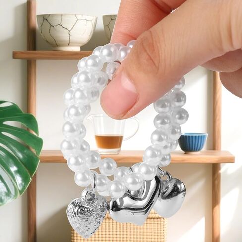 3pcs Doll Necklaces, Elegant Sweet White Pearl Necklace with Heart Charm Cute Doll Accessories for 17cm Plush Dolls Chain Jewelry & Outfit Decoration in Saudi Arabia