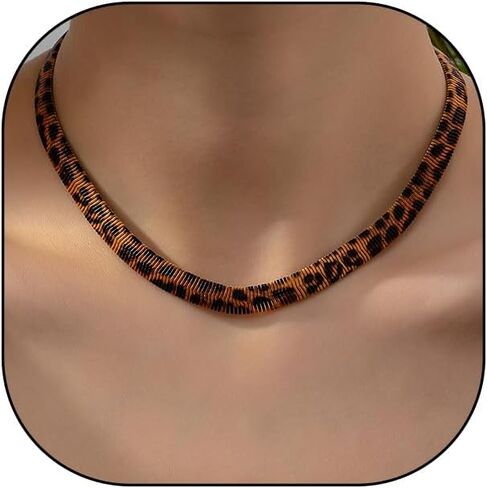 GIGB PBDK Chunky Brown Leopard Choker Necklace, Adjustable Snake Bone Chain Minimalist Exaggerated Necklace, Vintage Statement Thick Complex Outfits Accessory in Saudi Arabia