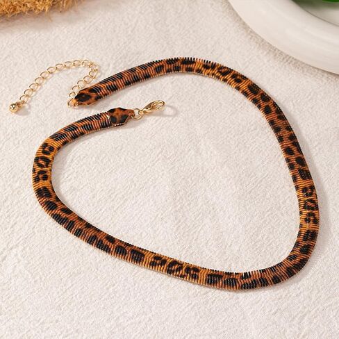 GIGB PBDK Chunky Brown Leopard Choker Necklace, Adjustable Snake Bone Chain Minimalist Exaggerated Necklace, Vintage Statement Thick Complex Outfits Accessory in Saudi Arabia