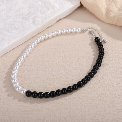 أنيقة الأسود والأبيض اللؤلؤ المختنق قلادة بسيطة طوق المختنق FauxNecklace لذيذ اللؤلؤ المختنق قلادة مكتنزة اللؤلؤ قلادة للنساء in Saudi Arabia
