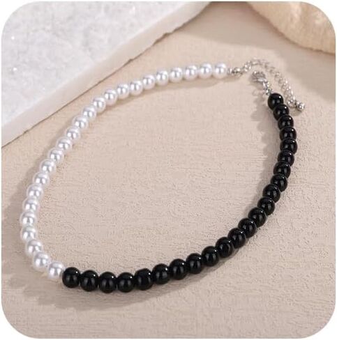 أنيقة الأسود والأبيض اللؤلؤ المختنق قلادة بسيطة طوق المختنق FauxNecklace لذيذ اللؤلؤ المختنق قلادة مكتنزة اللؤلؤ قلادة للنساء in Saudi Arabia