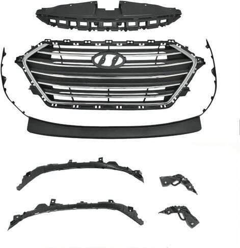 7PC Upper Chrome Grille Radiator Support Cover Bumper Lower Lip Side Bracket Compatible with 2017 2018 Hyundai Elantra in Kuwait