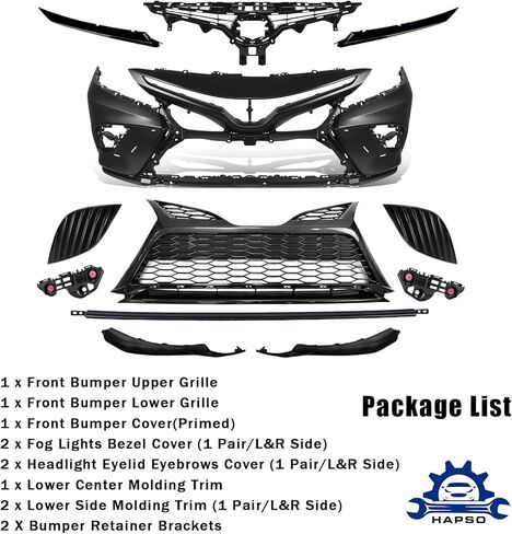 Complete Front Bumper Cover Kit Compatible with 2018 2019 2020 Toyota Camry SE/XSE Sedan Bumper Cover With Upper&Lower Grille Assembly 12pcs Body Kit Replacement in Kuwait