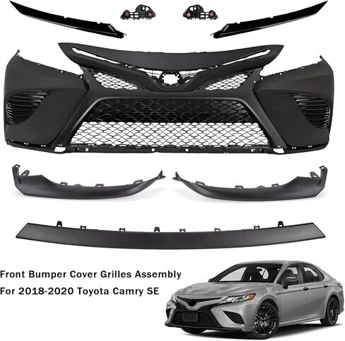 Complete Front Bumper Cover Kit Compatible with 2018 2019 2020 Toyota Camry SE/XSE Sedan Bumper Cover With Upper&Lower Grille Assembly 12pcs Body Kit Replacement in Kuwait