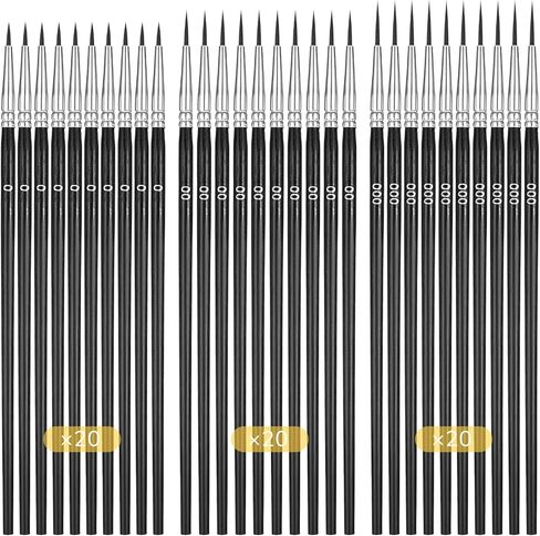 60 Pcs Tiny Detail Paint Brushes #0#00#000 Fine Tip Paints Brush Fine Paint Brushes Set with 3 Sizes Liner Brush for Crafts Watercolor Acrylics Oil Tempera Face Painting in Saudi Arabia
